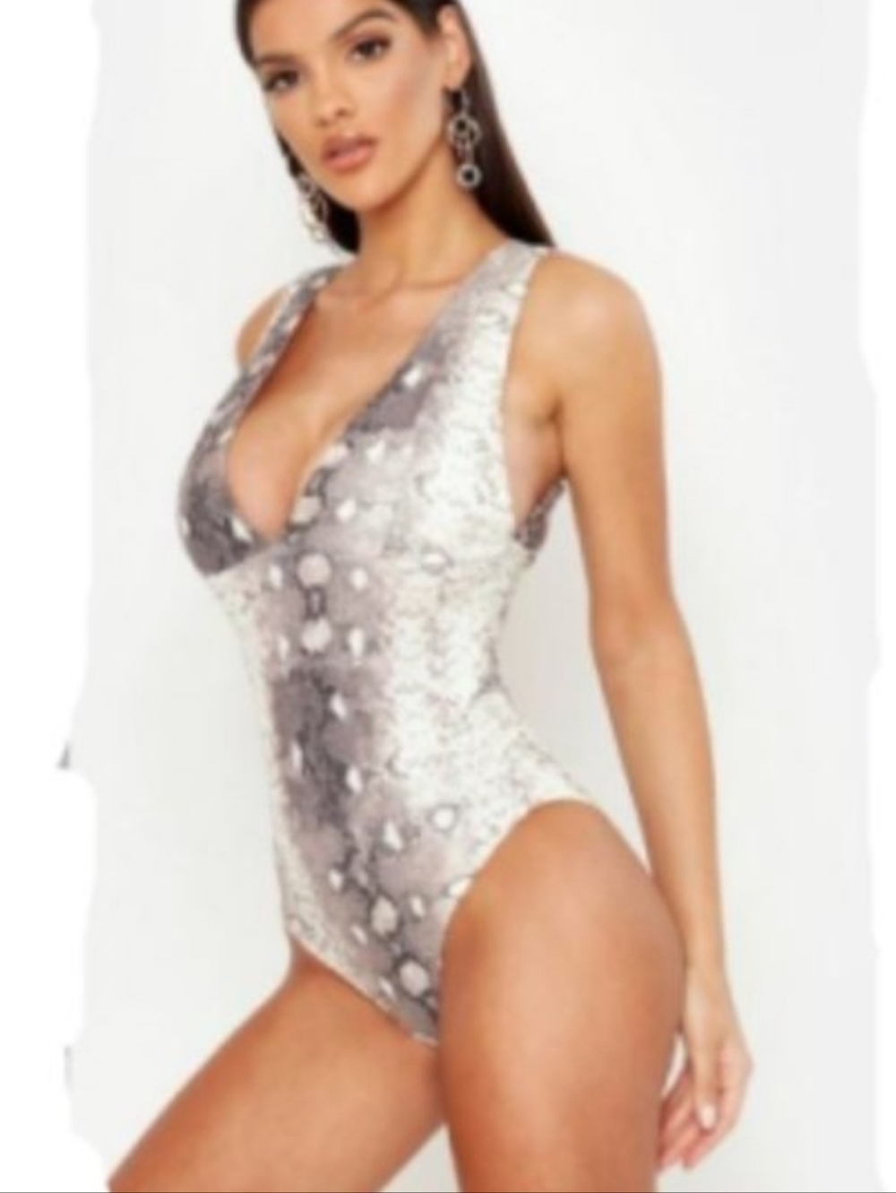 Snakeskin Print Plunge One-Piece Swimsuit